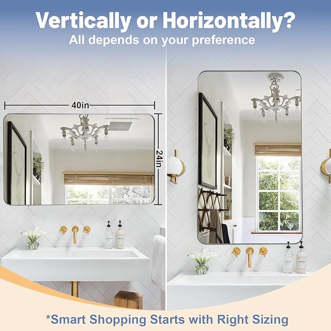Brushed Nickel Bathroom Mirror, 24x40 Rounded Rectangle Mirror Modern Bathroom - Image 8