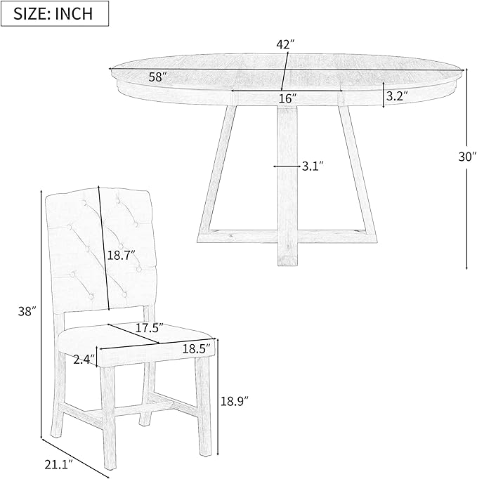 5 Pieces Dining Table Set with 42" Table, Living Room Furniture W/ 4 - Image 2