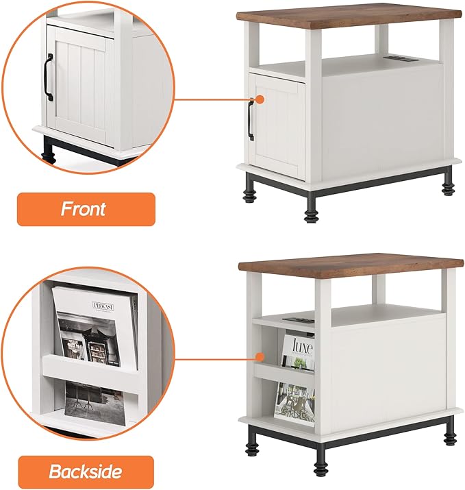 WAMPAT Narrow End Table with Charging Station, Farmhouse Side Table with Open - Image 5