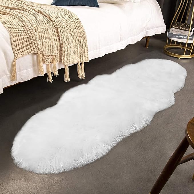 duduta White Faux Sheepskin Runner Rugs 2x6 ft, Fluffy Shag Bedroom Rug Fur - Image 6