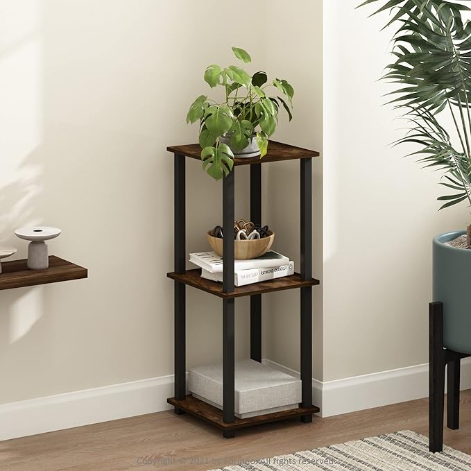 Furinno Simplistic Set of 2 End Table, Amber Pine/Black - Image 2