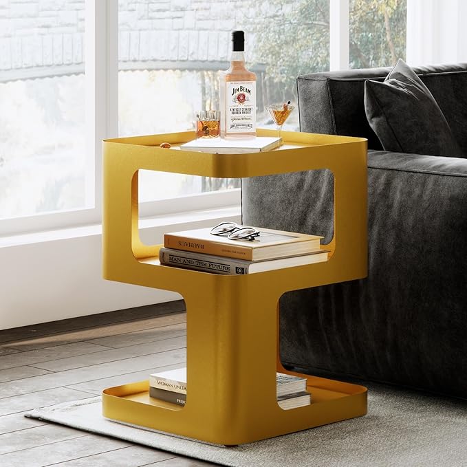 Gold Side Table, Modern end Table, Unique nightstand, Bedside Tables, Metal - Image 5