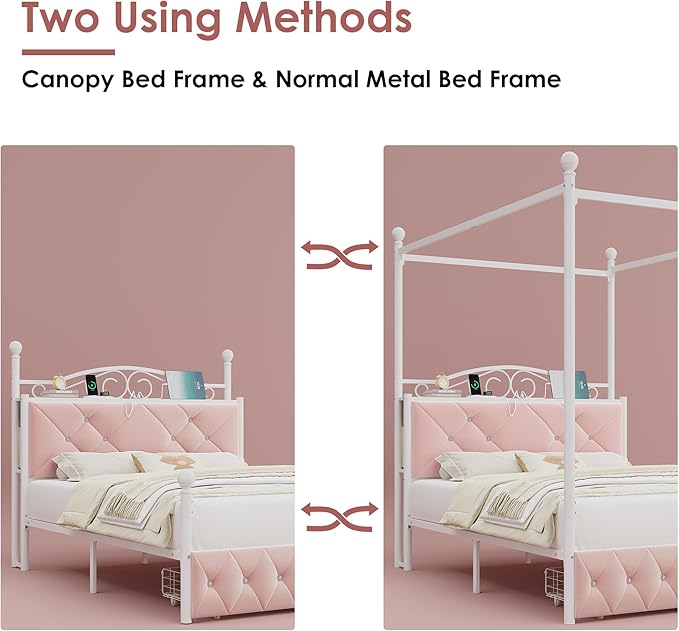Queen Upholstered Canopy Bed Frame - Image 5