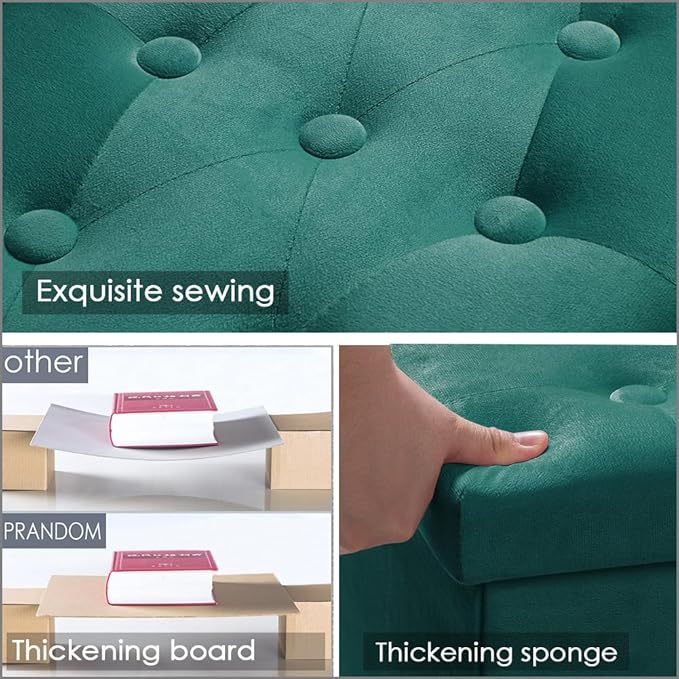 PRANDOM Ottoman with Storage Velvet Folding Small Square Foot Stool with Lid - Image 6