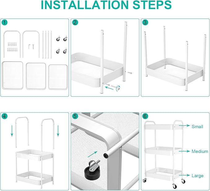 3-Tier Rolling Metal Storage Cart - Image 5