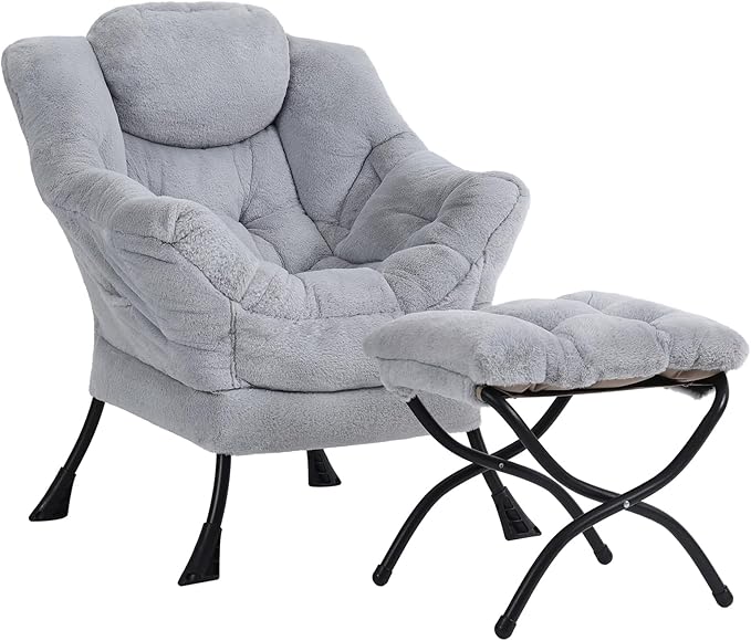 Plush Lazy Chair and Ottoman, Large Contemporary Accent Lounge Chair by Givjoy