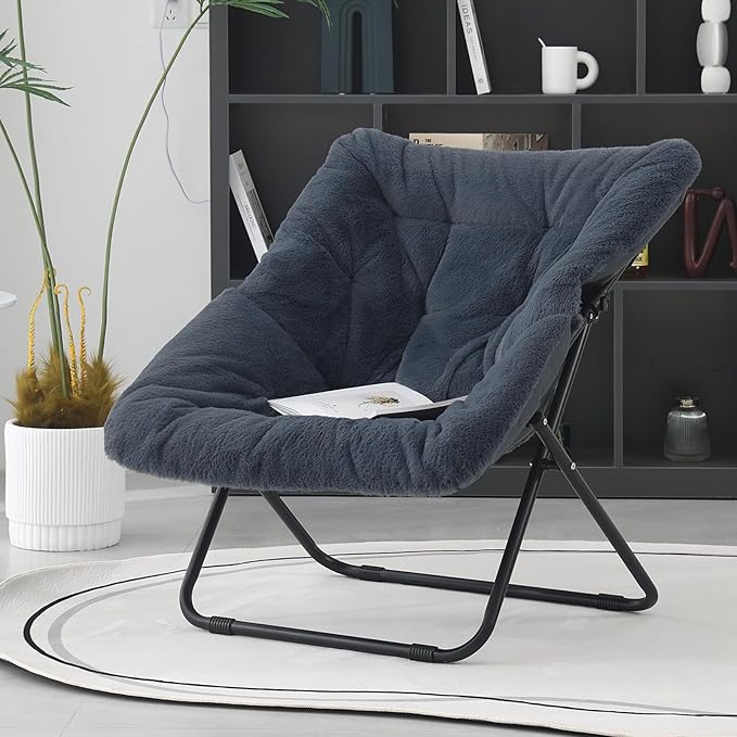 Saucer Chair, Comfy Doorm Chairs, Oversized Folding Faux Fur Chair, Foldable - Image 7