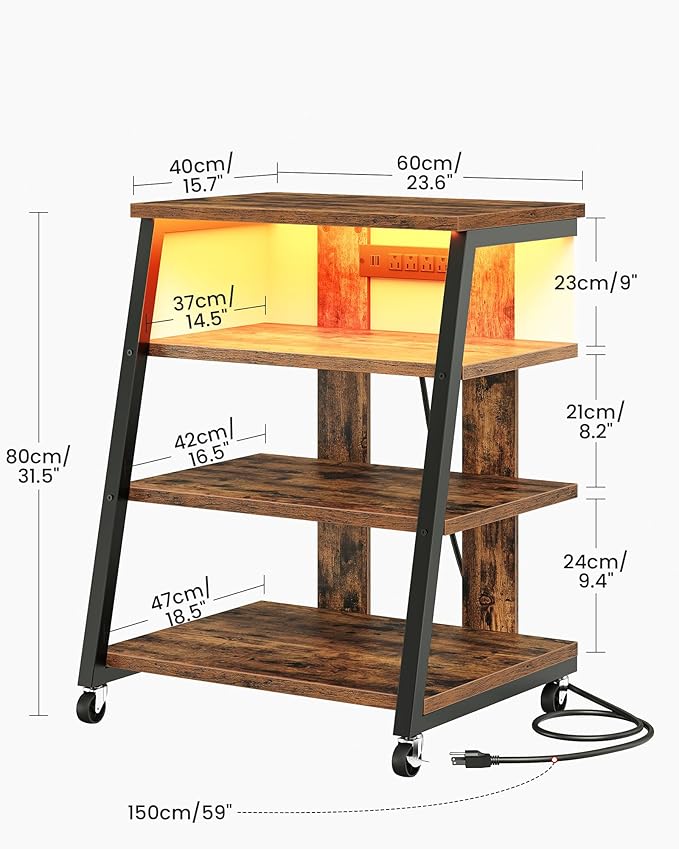 4-Tier AV Media Stand with Wheels, Stereo Stands, Media Console Shelf with - Image 3