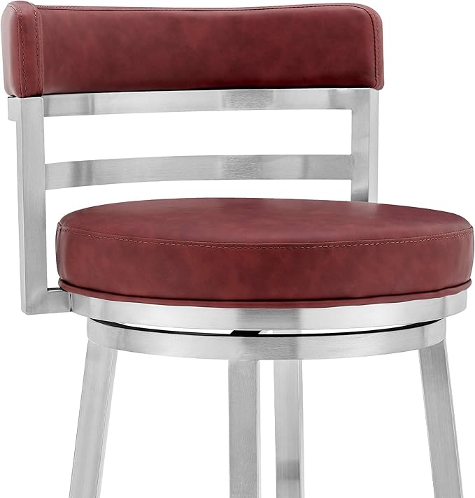Armen Living Madrid 26" Seat Height Swivel Modern Red Faux Leather and Brushed - Image 7