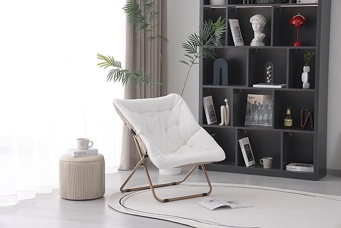 Saucer Chair, Comfy Bedroom Chairs, Oversized Folding Faux Fur Chair, Foldable - Image 4