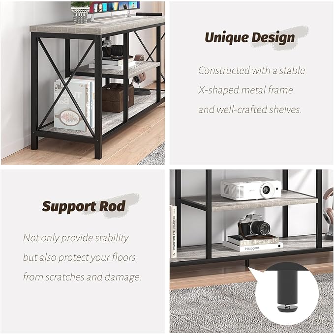 FOLUBAN Modern TV Stand for TV up to 65 Inch, Rustic Wood Entertainment Center - Image 6