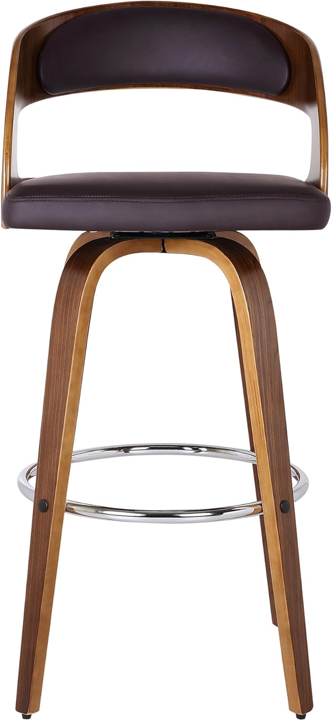 Armen Living Shelly 30" Bar Height Swivel Brown Faux Leather and Walnut Wood - Image 7
