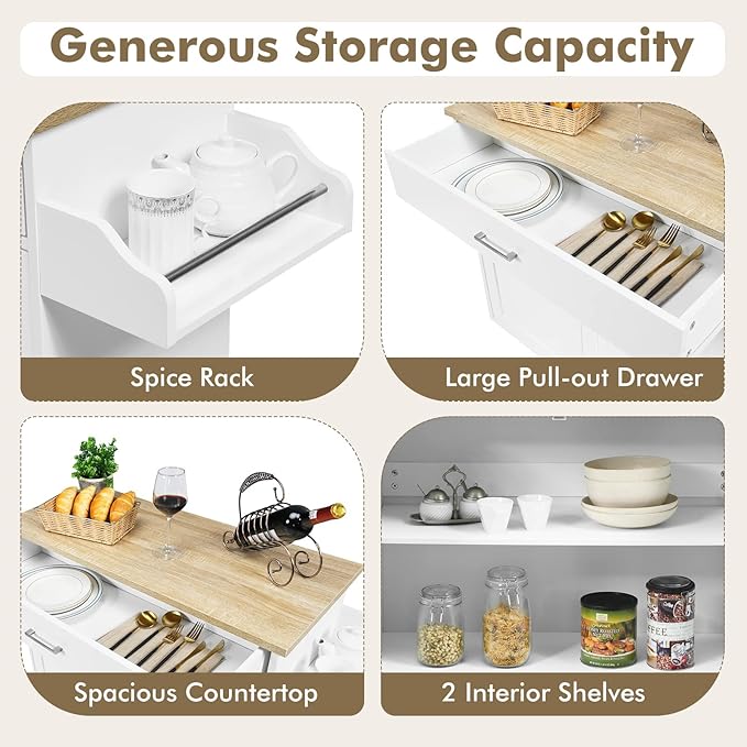 COSTWAY Kitchen Island On Wheels, Rolling Storage Trolley Cart - Image 4