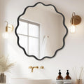 PROHOMEWARE Black Round Mirror 32 Inch Wavy Bathroom Vanity Mirror Black Frame by PROHOMEWARE