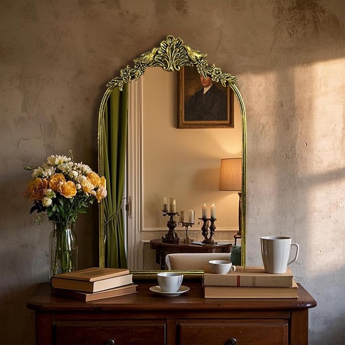 Retro Palace Style Mirror, Antique French Retro Arch Mirror, Suitable - Image 3