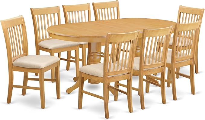 East West Furniture VANO9-OAK-C 9 Piece Dining Set Includes an Oval Dining Table by EastWestFurniture