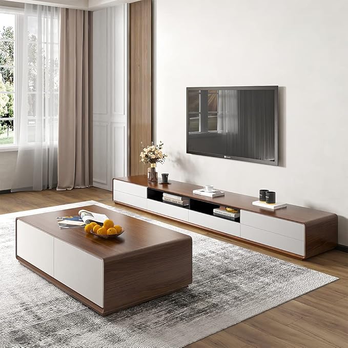 POVISON Modern Wood White TV Stand 78", Fully-Assembled Open Storage Cabinet - Image 6