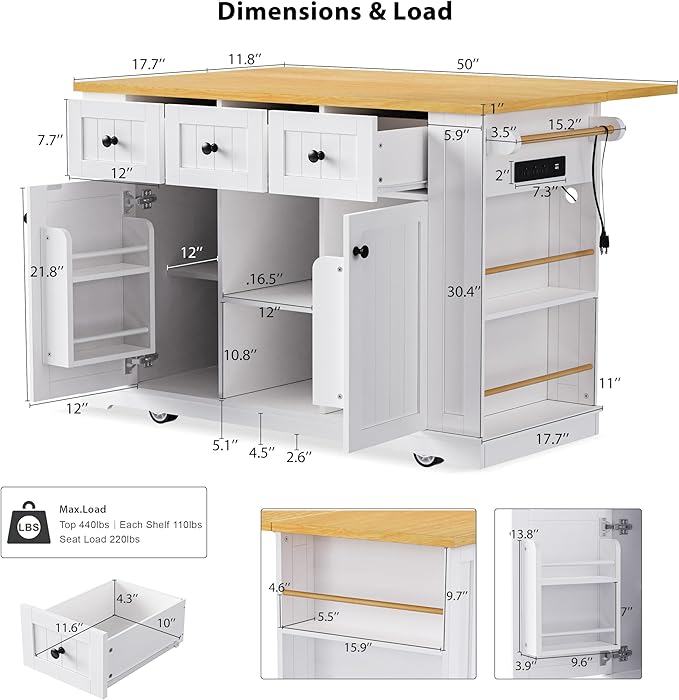 YOTPO 53" Large Kitchen Island - Image 2