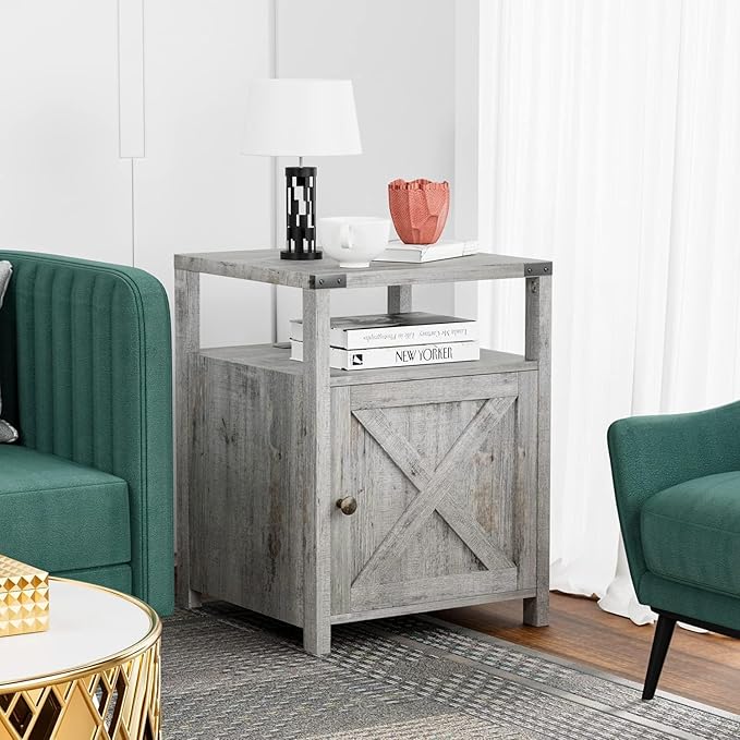 Farmhouse Nightstand Set of 2, Rustic End Table - Image 2