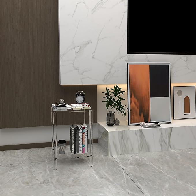 Clear Acrylic End Table, 2-Tier Modern Side Table - Image 6