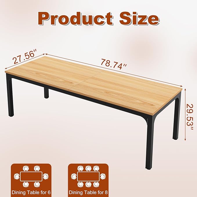 Rectangular Dining Table for 6-8, 78-Inch Modern Dinner Table Wooden Kitchen - Image 2