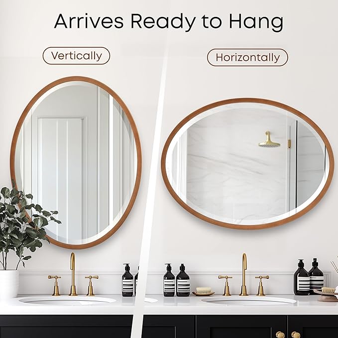 OVALCREST - Oval Wooden Beveled Wall Mirror - Image 4