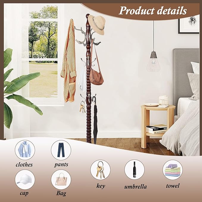 Wooden Coat Rack Freestanding, Vintage Coat Racks - Image 6