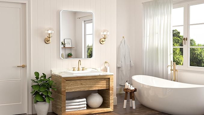 Keonjinn White Bathroom Mirror for Over Sink, 24 x 32 Inch Metal Framed - Image 9