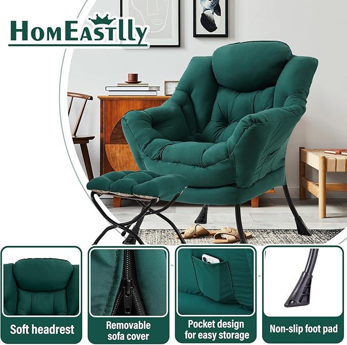 Lazy Chair with Ottoman, Large Modern Lounge Accent Chair with Armrests and - Image 4