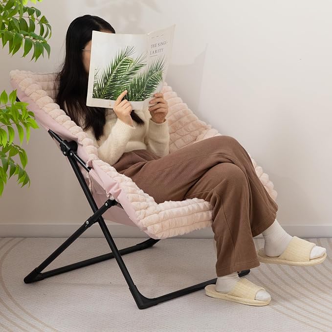 HollyHOME X-Large Saucer Chair, Comfy Oversized Folding Chair, Faux-Fur Reading - Image 2