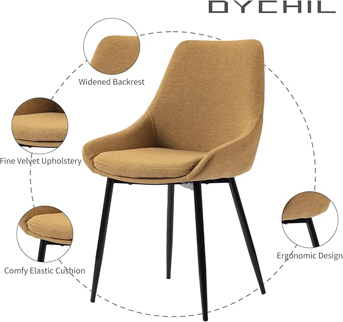 Dining Chairs Set of 2 Ergonomic Living Room Chairs Yellow Kitchen Chairs - Image 6