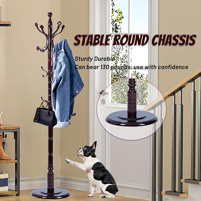 72 in Wood Coat Rack, Coat Rack Freestanding - Image 2