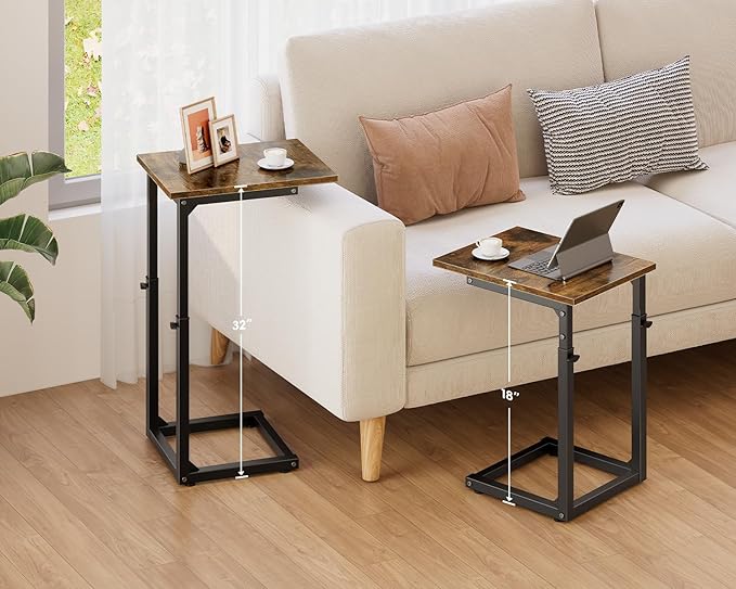 Vagusicc C Shaped End Table, Sofa Table That Slide Under, C Table End Table TV - Image 2