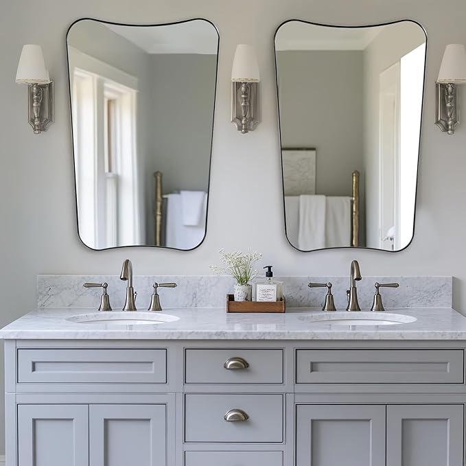 ANDY STAR Brushed Nickel Mirror, 24x36 Inch Scalloped Mirror, Unique Bathroom - Image 3
