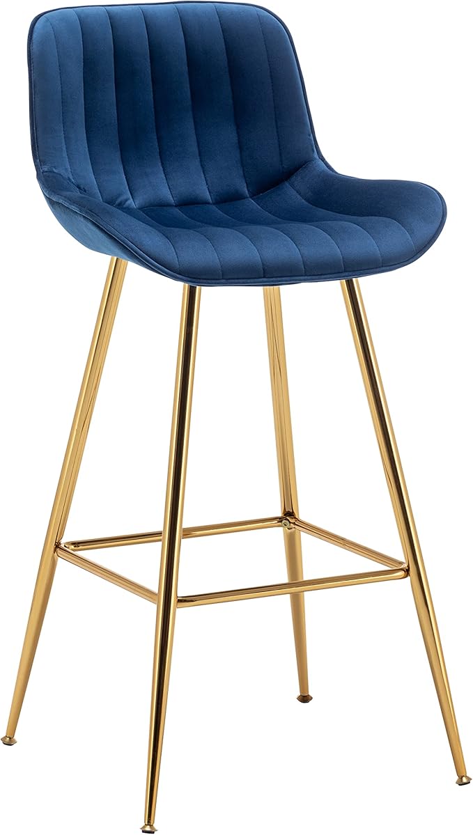 Sidanli Velvet Blue Bar Stools, 29 Inch Upholstered Island Stools - Image 4
