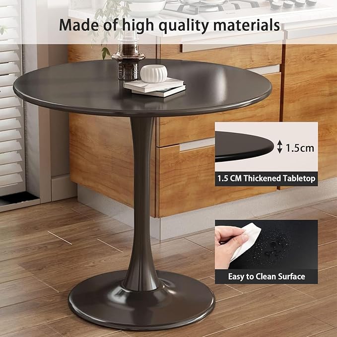 Black Round Dining Table, 24 Inches Tulip Round Kitchen Table, Mid-Century - Image 7