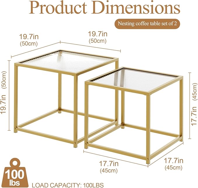 Garden 4 you Coffee Table Set of 2, Modern Patterned Glass Nesting Table - Image 2