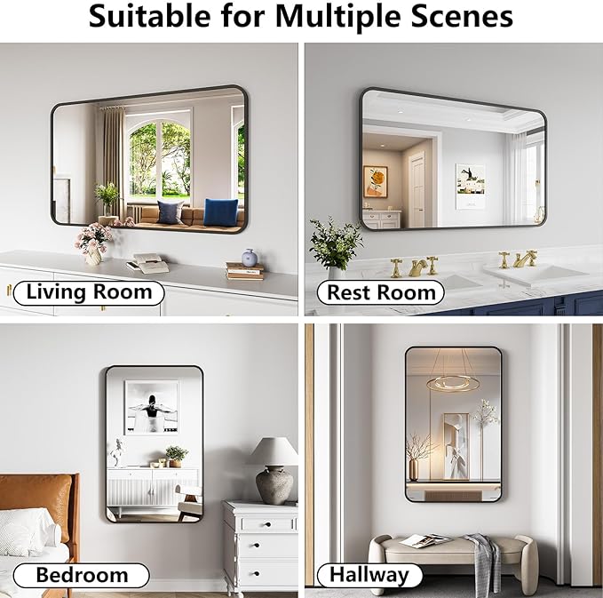 Bathroom Mirror, 30X48 Inch Black Metal Framed Mirror - Image 5