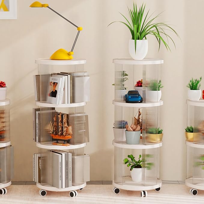 Rotating Bookshelf, 360°Display Spinning Rolling Bookshelf Tower, 3 Tiers - Image 7