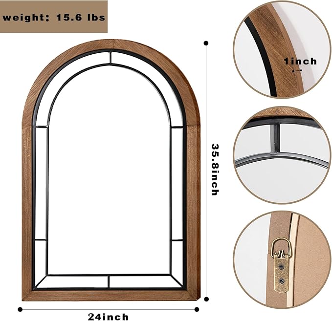 blue page Arched Mirror, Farmhouse Wall Decor Accent, Rustic Wood Framed Mirror - Image 7