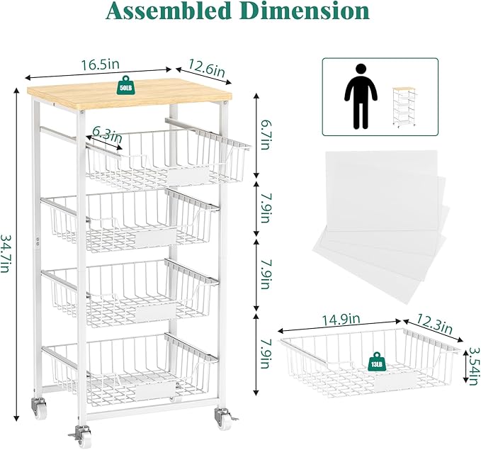 Fruit Vegetable Basket for Kitchen Pantry Storage Organizer, 5-Tier Metal - Image 4