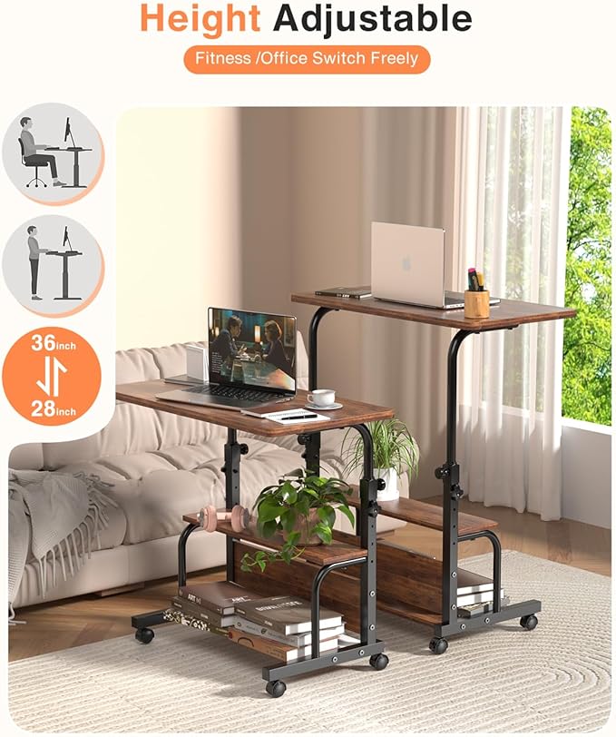 Portable Rolling Desk on Wheels Adjustable Height Desks - Image 6