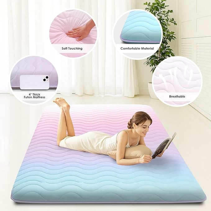 Japanese Floor Futon Mattress, 3.5" Thicken Colorful Rainbow Portable Floor - Image 2