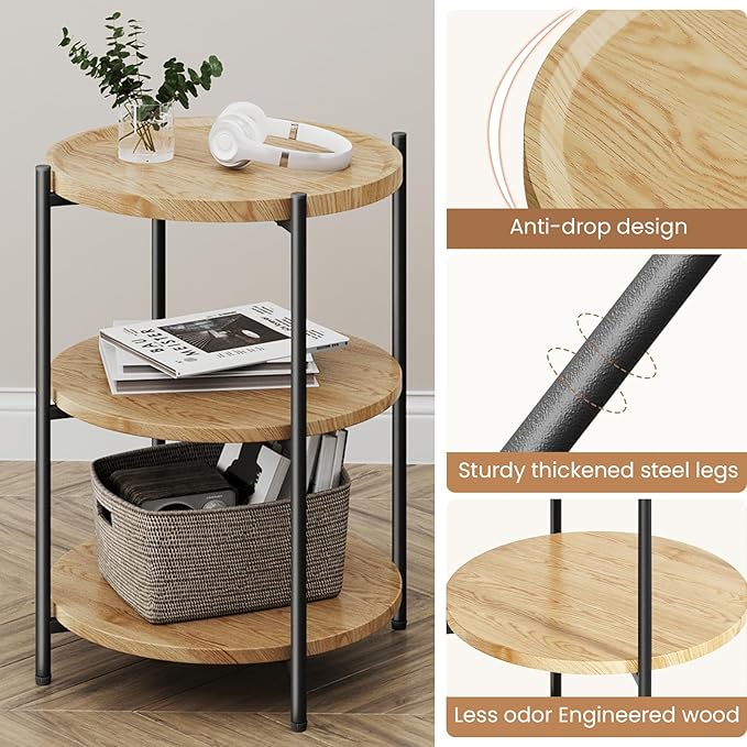 Small Side Table, 3-Tier Side Tables Living Room, Modern End Table Nightstand - Image 4