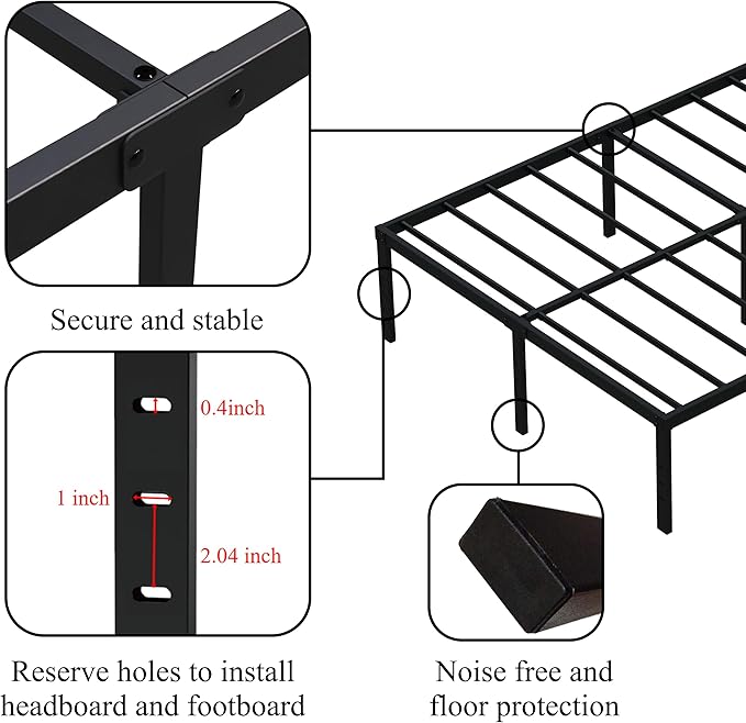 16 Inch Queen Bed Frame No Box Spring Required, Metal Platform Queen Size Bed - Image 7