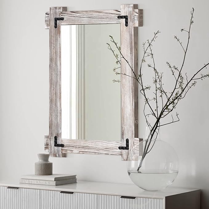 MeMoreCool Farmhouse Rustic Wood Framed Bathroom Mirror, Decorative Wall by MeMoreCool
