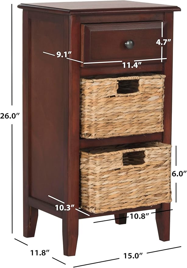 Safavieh Home Collection Everly Drawer Cherry 1-Drawer 2 Removable Baskets Side - Image 3