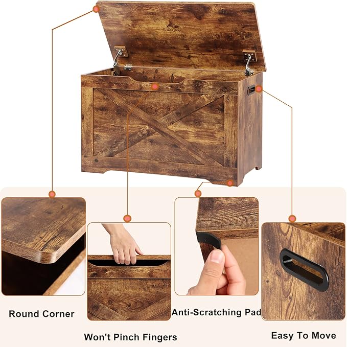 Storage Chest, Wooden Storage Bench, Entryway Shoes Bench - Image 5