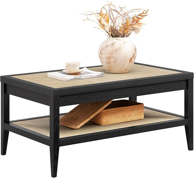 SICOTAS Rectangle Coffee Table for Living Room, Farmhouse Boho Center Table by SICOTAS
