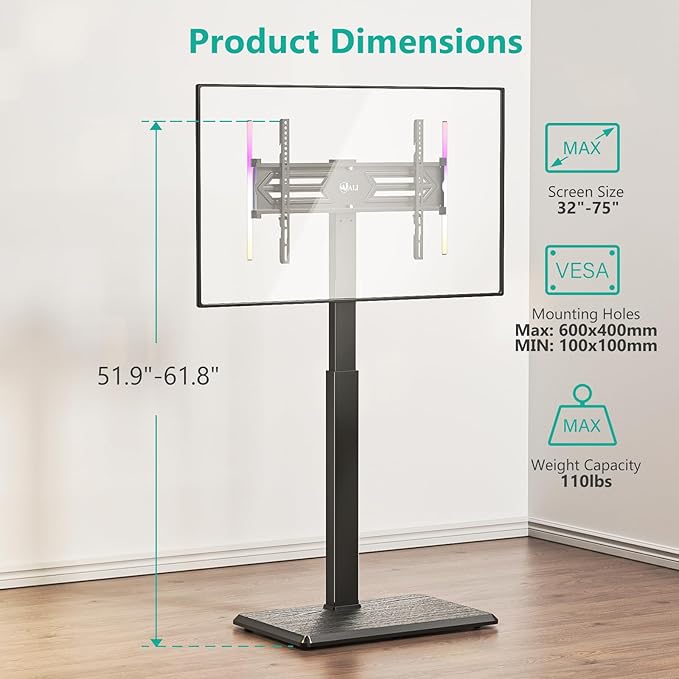 WALI Floor TV Stand with LED Lights, Tall TV Stand Mount - Image 5